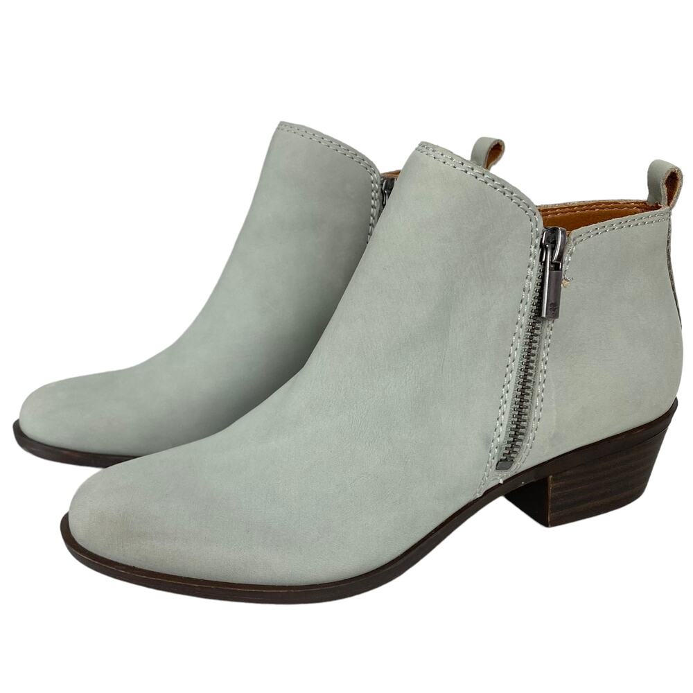 NWOB Lucky Brand Women's Basel Leather Booties in Wrought Iron Gray, Size 6.5